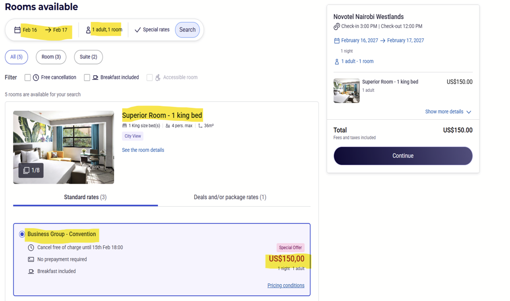 Novotel booking instructions